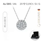 Diamantanhänger in 0,19 Karat, Weißgold 585 / 14 Karat, mit einer 585ger Goldkette in 45 (42+3) cm lang, Gewicht ca. 1,8 g.