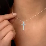 0,2 Karat Diamant Anhänger Kreuz Weißgold 585 (14K) mit Goldkette für Damen