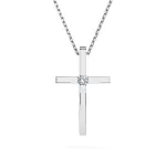 0,03 Karat Diamant Anhänger Kreuz Weißgold 585 (14K) mit Goldkette für Damen