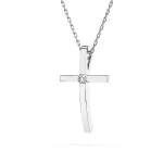 0,03 Karat Diamant Anhänger Kreuz Weißgold 585 (14K) mit Goldkette für Damen