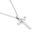 0,03 Karat Diamant Anhänger Kreuz Weißgold 585 (14K) mit Goldkette für Damen