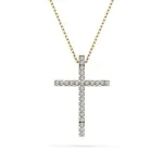 0,14 Karat Diamant Anhänger Kreuz Gelbgold 585 (14K) mit Goldkette für Damen