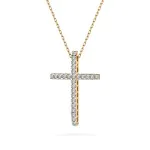0,14 Karat Diamant Anhänger Kreuz Gelbgold 585 (14K) mit Goldkette für Damen