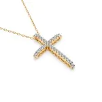 0,14 Karat Diamant Anhänger Kreuz Gelbgold 585 (14K) mit Goldkette für Damen