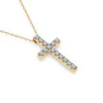 0,2 Karat Diamant Anhänger Kreuz Gelbgold 585 (14K) mit Goldkette für Damen
