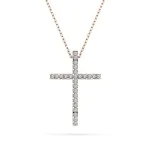 0,14 Karat Diamant Anhänger Kreuz Rotgold 585 (14K) mit Goldkette für Damen