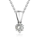 Diamantanhänger in 0,16 Karat, Weißgold 585 / 14 Karat, mit einer 585ger Goldkette in 42 cm lang, 0,8 mm breit, Gewicht ca. 2,28 g.