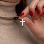 Anhänger Kreuz gesandelt/glanz/diam. , Weißgold 585 / 14K, Höhe 18 mm, Gewicht ca. 0,67 g