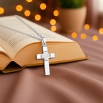 Anhänger Kreuz gesandelt/glanz/diam. , Weißgold 585 / 14K, Höhe 18 mm, Gewicht ca. 0,67 g