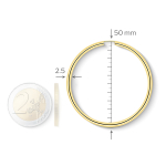 Ohrringe, Creolen, Gelbgold 750 / 18K, Außendurchmesser 50 mm, Breite 2.5 mm, Gewicht ca. 3.4 g