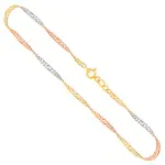 Goldkette als Singapurkette Tricolor in Gelbgold / Weißgold / Rotgold 333 / 8K, 42 cm lang, 2,4 mm breit, Gewicht ca. 3 g.