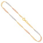 Goldkette als Singapurkette Tricolor in Gelbgold / Weißgold / Rotgold 333 / 8K, 100 cm lang, 2,4 mm breit, Gewicht ca. 8.4 g.