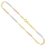 Goldkette als Singapurkette Tricolor in Gelbgold / Weißgold / Rotgold 333 / 8K, 100 cm lang, 2,4 mm breit, Gewicht ca. 8.4 g.