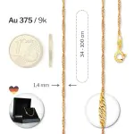 Goldkette als Singapurkette in Gelbgold 375 / 9K, 36 cm lang, 1,4 mm breit, Gewicht ca. 1.3 g.