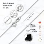 Goldkette als Ankerkette rund in Weißgold 585 / 14K, 40 cm lang, 0,8 mm Breit, Gewicht ca. 0,8 g.