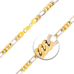 Goldkette als Figarokette hohl in Bicolor Gelbgold / Weißgold 585 / 14K, 50 cm lang, 5,7 mm breit, Gewicht ca. 12.2 g.