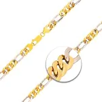 Goldkette als Figarokette hohl in Bicolor Gelbgold / Weißgold 750 / 18K, 70 cm lang, 5,7 mm breit, Gewicht ca. 20.5 g.