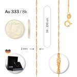 Goldkette als Singapurkette in Gelbgold 333 / 8 Karat, 38 cm lang, 1 mm Breit, Gewicht ca. 0.7 g.