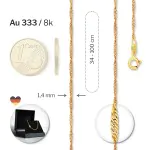 Goldkette als Singapurkette in Gelbgold 333 / 8K, 60 cm lang, 1,4 mm breit, Gewicht ca. 1.9 g.