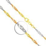 Goldkette als Singapurkette Tricolor in Gelbgold / Weißgold / Rotgold 333 / 8K, 42 cm lang, 2,9 mm breit, Gewicht ca. 5 g.