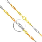 Goldkette als Singapurkette Tricolor in Gelbgold / Weißgold / Rotgold 333 / 8K, 42 cm lang, 2,9 mm breit, Gewicht ca. 5 g.