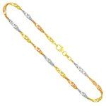 Goldkette als Singapurkette Tricolor in Gelbgold / Weißgold / Rotgold 333 / 8K, 42 cm lang, 2,9 mm breit, Gewicht ca. 5 g.