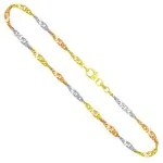 Goldkette als Singapurkette Tricolor in Gelbgold / Weißgold / Rotgold 333 / 8K, 42 cm lang, 2,9 mm breit, Gewicht ca. 5 g.
