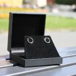 Ohrringe, Creolen, Weißgold 750 / 18K, Außendurchmesser 13 mm, Breite 1.3 mm, Gewicht ca. 0.4 g
