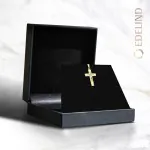 Anhänger Kreuz seidenmatt/diamantiert , Gelbgold 585 / 14K, Höhe 21 mm, Gewicht ca. 0,85 g