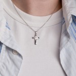 Anhänger Kreuz gesandelt/glanz/diam. , Weißgold 585 / 14K, Höhe 21 mm, Gewicht ca. 0,85 g