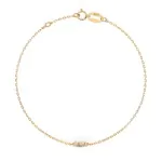 Herz Goldarmband als Ankerkette mit 0,07 Karat Diamanten, Gelbgold 585 / 14 Karat, 19,5 cm lang, Gewicht ca. 0,8 g.