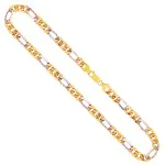 Goldkette als Figarokette hohl in Bicolor Gelbgold / Weißgold 585 / 14K, 55 cm lang, 5,7 mm breit, Gewicht ca. 13.4 g.