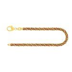 Armband als Kordelkette hohl Bicolor in Gelbgold / Weißgold 585 / 14K, 21 cm lang, 4,4 mm breit, Gewicht ca. 8.8 g.