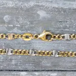Goldkette als Panzerstegkette in Bicolor Gelbgold / Weißgold 585 / 14K, 45 cm lang, 3,1 mm breit, Gewicht ca. 5 g.