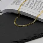 Goldkette als Figarokette diamantiert in Gelbgold 333 / 8K, 45 cm lang, 3,4 mm breit, Gewicht ca. 9.6 g.