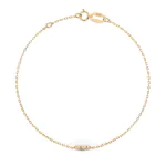 Herz Goldarmband als Ankerkette mit 0,07 Karat Diamanten, Gelbgold 585 / 14 Karat, 21 cm lang, Gewicht ca. 0,8 g.