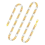 Goldkette als Figarokette hohl in Bicolor Gelbgold / Weißgold 750 / 18K, 70 cm lang, 5,7 mm breit, Gewicht ca. 20.5 g.