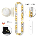 Armband als Figarokette hohl Bicolor in Gelbgold / Weißgold 333 / 8K, 19 cm lang, 5,7 mm breit, Gewicht ca. 4.06 g.