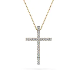 0,14 Karat Diamant Anhänger Kreuz Gelbgold 585 (14K) mit Goldkette für Damen
