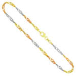 Goldkette als Singapurkette Tricolor in Gelbgold / Weißgold / Rotgold 333 / 8K, 42 cm lang, 2,9 mm breit, Gewicht ca. 5 g.