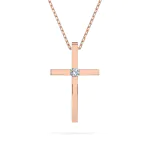 0,03 Karat Diamant Anhänger Kreuz Rotgold 585 (14K) mit Goldkette 45 für Damen