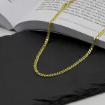 Goldkette als Panzerkette flach in Gelbgold 585 / 14K, 60 cm lang, 3,4 mm breit, Gewicht ca. 16.7 g.