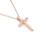 0,03 Karat Diamant Anhänger Kreuz Rotgold 585 (14K) mit Goldkette 45 für Damen