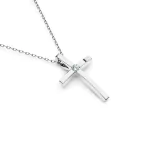 0,03 Karat Diamant Anhänger Kreuz Weißgold 585 (14K) mit Goldkette für Damen