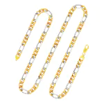 Goldkette als Figarokette hohl in Bicolor Gelbgold / Weißgold 585 / 14K, 55 cm lang, 5,7 mm breit, Gewicht ca. 13.4 g.