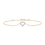 Herz Goldarmband als Ankerkette mit 0,07 Karat Diamanten, Gelbgold 585 / 14 Karat, 21 cm lang, Gewicht ca. 0,8 g.