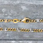 Goldkette als Panzerstegkette in Bicolor Gelbgold / Weißgold 585 / 14K, 45 cm lang, 3,1 mm breit, Gewicht ca. 5 g.
