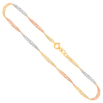 Goldkette als Singapurkette in Tricolor Gelbgold / Weißgold / Rotgold 333 / 8K, 60 cm lang, 2,4 mm breit, Gewicht ca. 4.3 g.