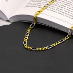 Goldkette als Figarokette hohl in Bicolor Gelbgold / Weißgold 585 / 14K, 55 cm lang, 5,7 mm breit, Gewicht ca. 13.4 g.
