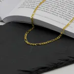 Goldkette als Figarokette diamantiert in Gelbgold 333 / 8K, 42 cm lang, 3,4 mm breit, Gewicht ca. 9 g.